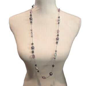 Necklace Lia Sophia Beaded Purple Glass Station Lobster Chain 36" SKU2894
